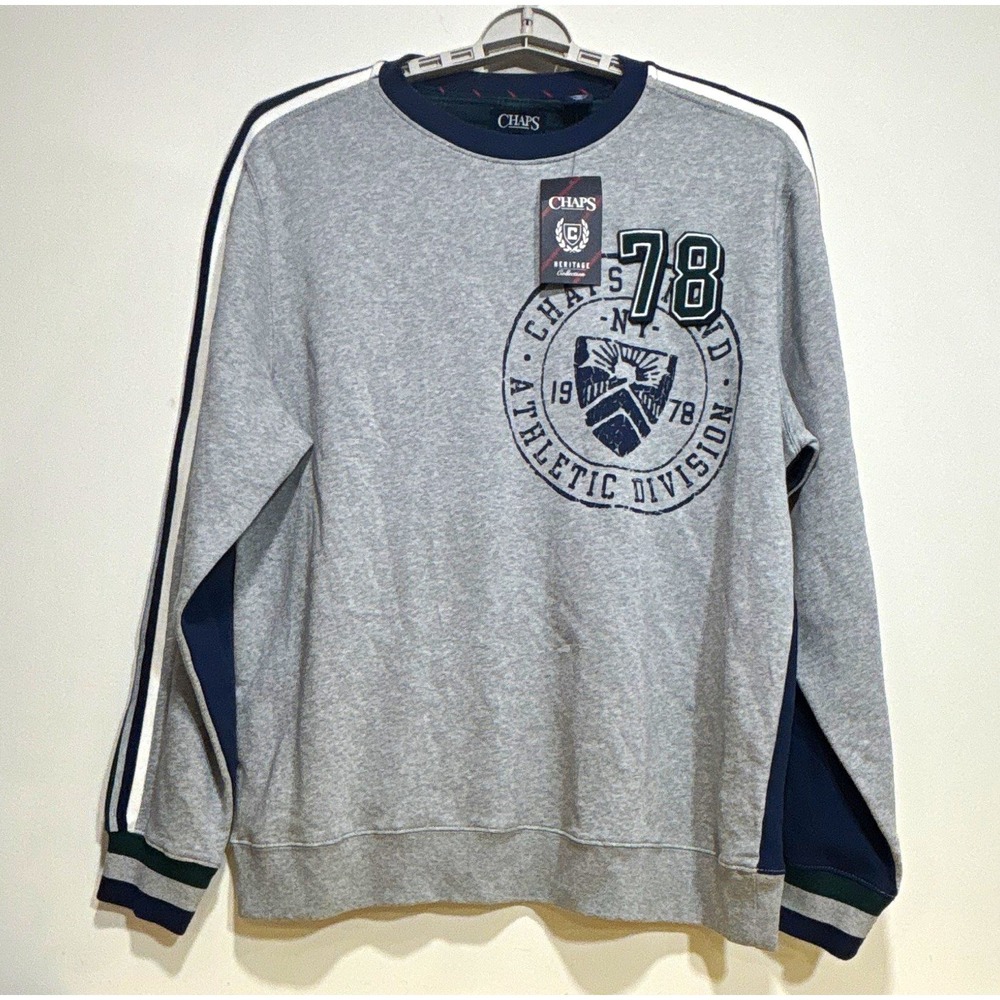 CHAPS Heritage Collection Sweatshirt Gray Preppy Athletic Crewneck Mens XL NEW